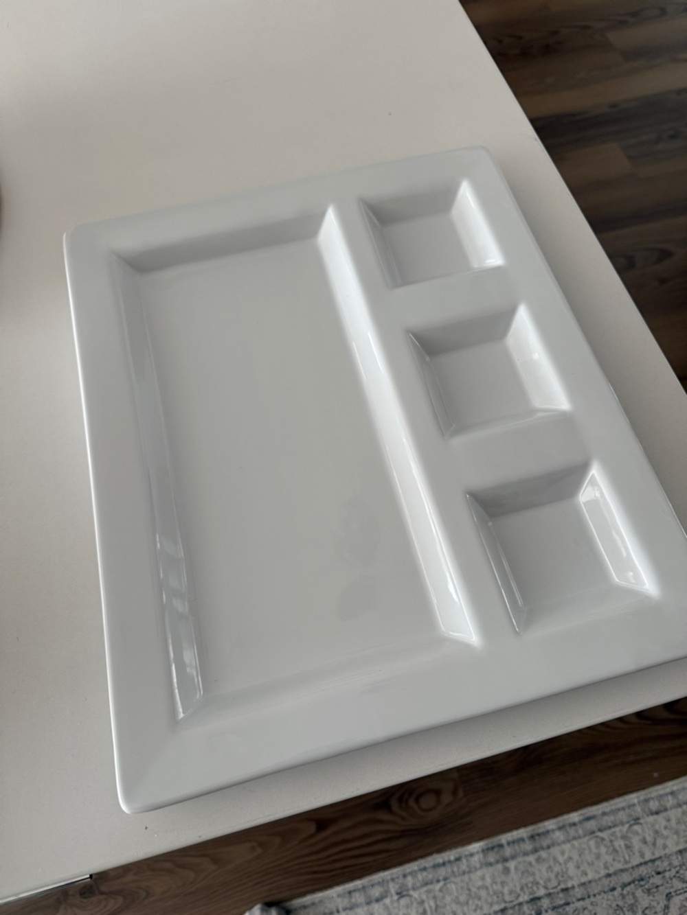 NWT Crate & Barrel Serving TrayW/Three Dishes, Large 14” x 12” White Ceramic